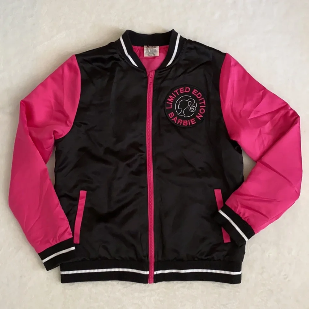 Barbie | Limited Edition Satin Bomber Jacket Corvette Graphic Black Pink (XL)